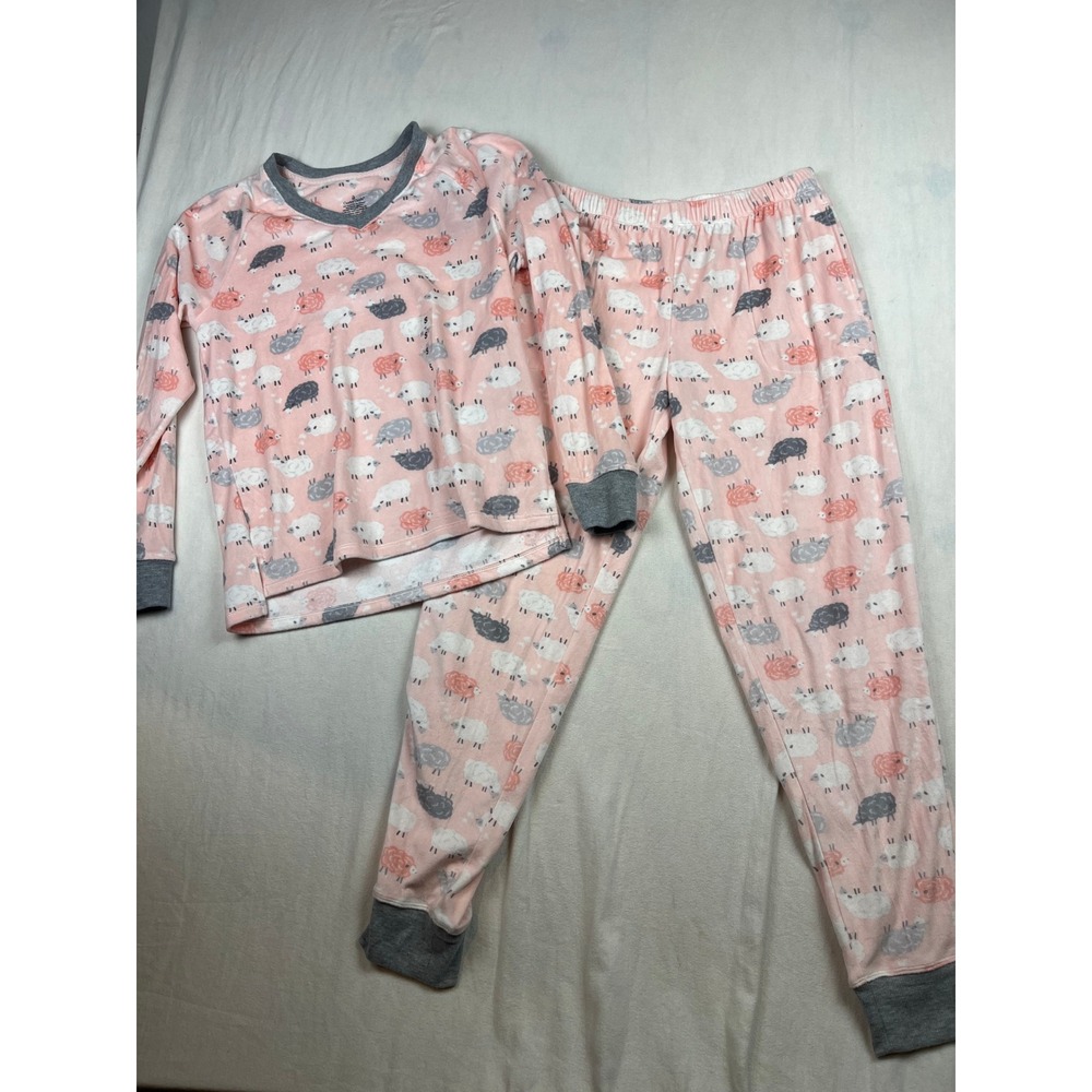 Cuddl Duds Pink Sheep Print Fleece Pajama Set Womens Small NWT 2pc Sleepwear
